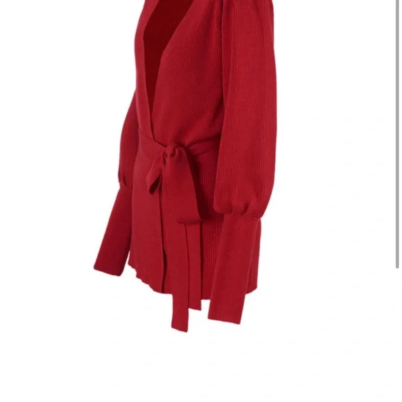 CAbi cabaret Red Cardigan Wrap Sweater with Bishop Sleeves - Picture 3 of 8